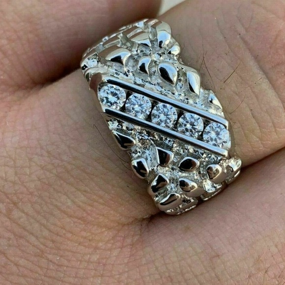 NEW Mens Solid 925 Sterling Silver Nugget Ring - Picture 1 of 8